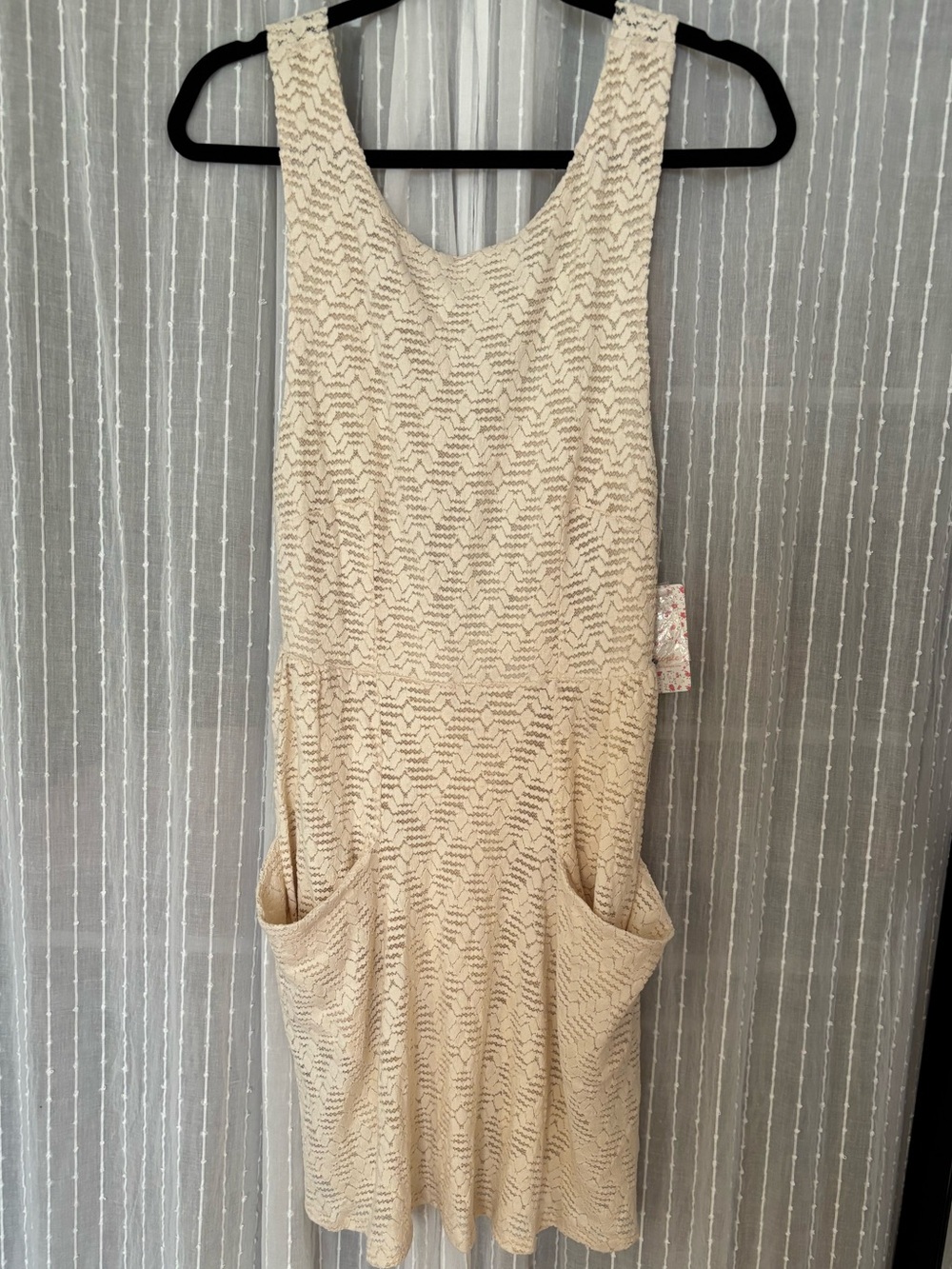 Free People Cream Lace Sleeveless Mini Dress with Pockets NWT
